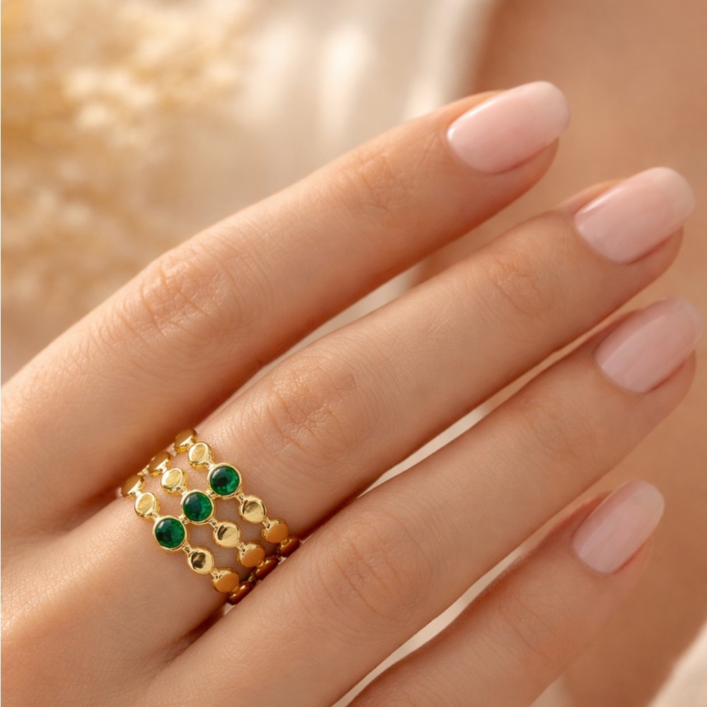 NEW ๐ Triple Band Malachite Inspired PVD Coated Stainless Steel Adjustable Ring - Picture 3 of 3